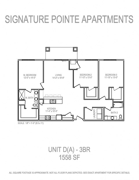 Floor plan for 3 beds, 2 baths, 1558 sqft